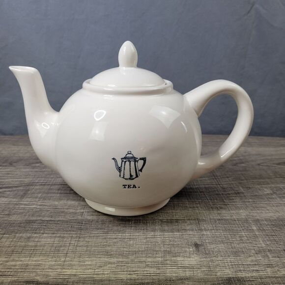 Rae Dunn Artisan Collection‎ Farmhouse White Ceramic Typewriter Font Teapot - Picture 1 of 8